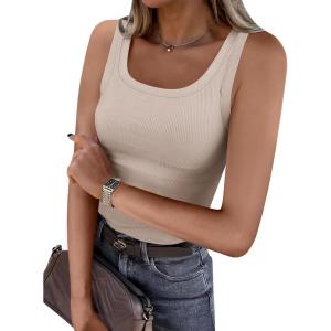 imageANRABESS Womens Sleeveless Scoop Neck Tank Top Ribbed Fitted Summer Basic Slim Cute Tops 2025Beige