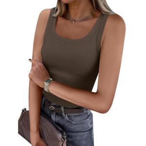imageANRABESS Womens Sleeveless Scoop Neck Tank Top Ribbed Fitted Summer Basic Slim Cute Tops 2025Brown