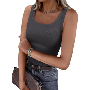 imageANRABESS Womens Sleeveless Scoop Neck Tank Top Ribbed Fitted Summer Basic Slim Cute Tops 2025Charcoal