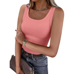 imageANRABESS Womens Sleeveless Scoop Neck Tank Top Ribbed Fitted Summer Basic Slim Cute Tops 2025Coral Pink