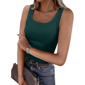 imageANRABESS Womens Sleeveless Scoop Neck Tank Top Ribbed Fitted Summer Basic Slim Cute Tops 2025Forest Green