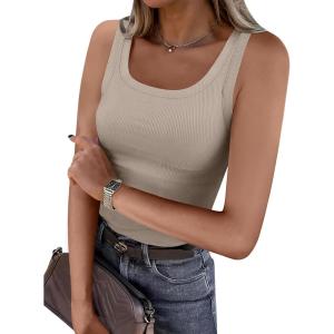 imageANRABESS Womens Sleeveless Scoop Neck Tank Top Ribbed Fitted Summer Basic Slim Cute Tops 2025Khaki