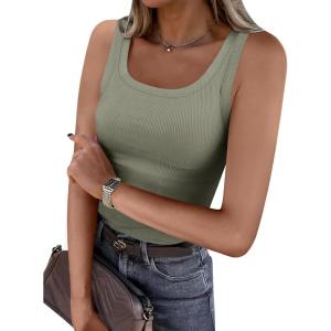 imageANRABESS Womens Sleeveless Scoop Neck Tank Top Ribbed Fitted Summer Basic Slim Cute Tops 2025Sage Green