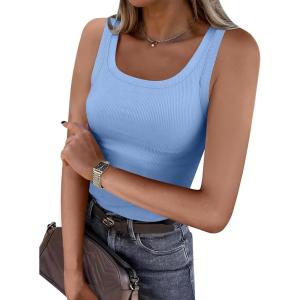 imageANRABESS Womens Sleeveless Scoop Neck Tank Top Ribbed Fitted Summer Basic Slim Cute Tops 2025Sky Blue