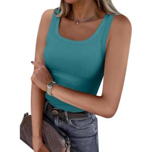 imageANRABESS Womens Sleeveless Scoop Neck Tank Top Ribbed Fitted Summer Basic Slim Cute Tops 2025Teal
