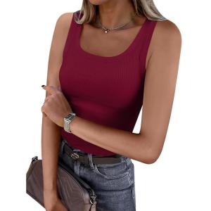 imageANRABESS Womens Sleeveless Scoop Neck Tank Top Ribbed Fitted Summer Basic Slim Cute Tops 2025Wine Red