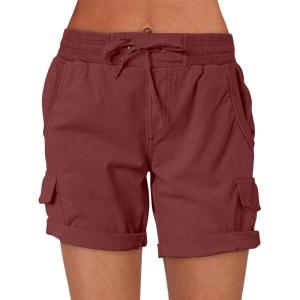 imageANRABESS Womens Summer Shorts 2025 Dressy Casual Hiking Cargo Shorts Trendy Outdoor Outfits 6 PocketsDeep Red