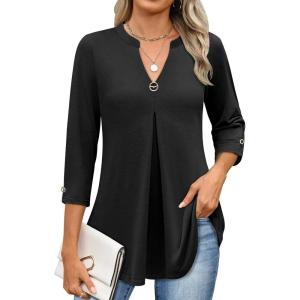 imageANRABESS Womens Tops 34 Length Sleeve Shirts Business Casual Dressy Blouses 2025 Fall Work Tunic Tee TShirts Office OutfitsBlack