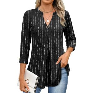 imageANRABESS Womens Tops 34 Length Sleeve Shirts Business Casual Dressy Blouses 2025 Fall Work Tunic Tee TShirts Office OutfitsBlack White Strip