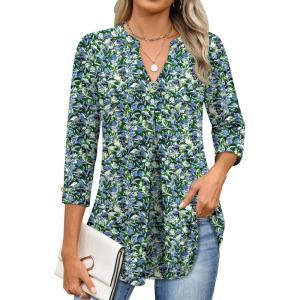 imageANRABESS Womens Tops 34 Length Sleeve Shirts Business Casual Dressy Blouses 2025 Fall Work Tunic Tee TShirts Office OutfitsBlue Green Floral