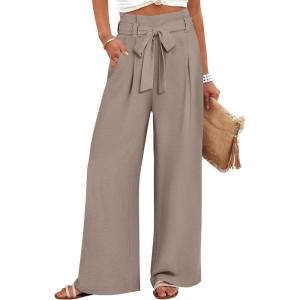 imageANRABESS Womens Wide Leg Palazzo Pants Belted High Waisted Business Casual Flowy Long Trousers with PocketsLight Camel