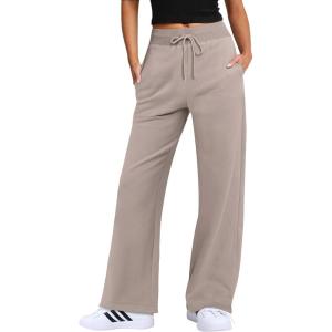 imageANRABESS Womens Wide Leg Pants High Waist Drawstring Sweatpants Joggers with PocketsKhaki