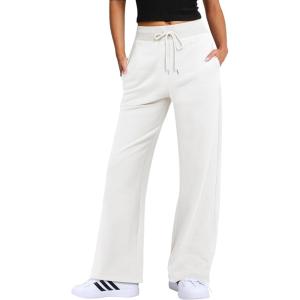 imageANRABESS Womens Wide Leg Pants High Waist Drawstring Sweatpants Joggers with PocketsWhite