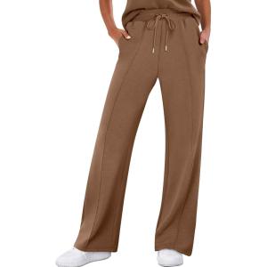 imageANRABESS Womens Wide Leg Sweatpants High Waist Baggy Flared Pants Drawstring Athletic Joggers Sweat PantsBrown