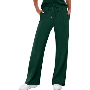 imageANRABESS Womens Wide Leg Sweatpants High Waist Baggy Flared Pants Drawstring Athletic Joggers Sweat PantsDark Green