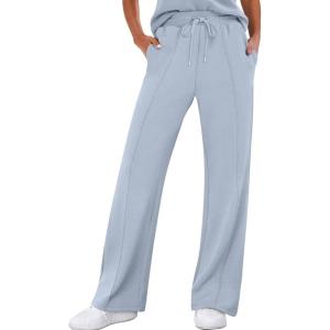 imageANRABESS Womens Wide Leg Sweatpants High Waist Baggy Flared Pants Drawstring Athletic Joggers Sweat PantsLight Blue