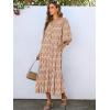 imageANRABESS Boho Maxi Dresses for Women Summer Puff Sleeve V Neck Flowy Long Casual Dress with Pockets 2025 Vacation OutfitsFloral Apricot Red
