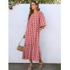 imageANRABESS Boho Maxi Dresses for Women Summer Puff Sleeve V Neck Flowy Long Casual Dress with Pockets 2025 Vacation OutfitsFloral Red