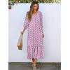 imageANRABESS Boho Maxi Dresses for Women Summer Puff Sleeve V Neck Flowy Long Casual Dress with Pockets 2025 Vacation OutfitsLeaves Hot Pink