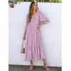 imageANRABESS Boho Maxi Dresses for Women Summer Puff Sleeve V Neck Flowy Long Casual Dress with Pockets 2025 Vacation OutfitsLeaves Hot Pink