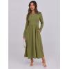 imageANRABESS Long Sleeve Midi Dresses for Women 2025 Fall Fashion Casual Rib Knit Patchwork Tight Top Modest Flowy Dress PocketOlive Green