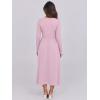 imageANRABESS Long Sleeve Midi Dresses for Women 2025 Fall Fashion Casual Rib Knit Patchwork Tight Top Modest Flowy Dress PocketPink