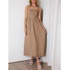imageANRABESS Sundresses for Women 2025 Summer Casual Sleeveless Square Neck Smocked Flowy Beach Vacation Midi Dress with PocketsKhaki