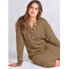 imageANRABESS Women Long Sleeve Button V Neck Oversized Casual Loose Fit Waffle Knit Fall Midi Sweater Dress 2025 Trendy OutfitsKhaki