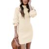 imageANRABESS Women Long Sleeve Turtle Mock Neck Rib Knit Stretch Slim Fitted Bodycon Sweater Mini Short Dress 2025 Fall OutfitsBeige