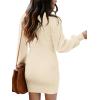 imageANRABESS Women Long Sleeve Turtle Mock Neck Rib Knit Stretch Slim Fitted Bodycon Sweater Mini Short Dress 2025 Fall OutfitsBeige