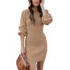 imageANRABESS Women Long Sleeve Turtle Mock Neck Rib Knit Stretch Slim Fitted Bodycon Sweater Mini Short Dress 2025 Fall OutfitsCamel