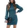 imageANRABESS Women Long Sleeve Turtle Mock Neck Rib Knit Stretch Slim Fitted Bodycon Sweater Mini Short Dress 2025 Fall OutfitsDenim Blue