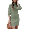 imageANRABESS Women Long Sleeve Turtle Mock Neck Rib Knit Stretch Slim Fitted Bodycon Sweater Mini Short Dress 2025 Fall OutfitsGreen Gray