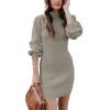 imageANRABESS Women Long Sleeve Turtle Mock Neck Rib Knit Stretch Slim Fitted Bodycon Sweater Mini Short Dress 2025 Fall OutfitsLight Gray Green