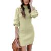 imageANRABESS Women Long Sleeve Turtle Mock Neck Rib Knit Stretch Slim Fitted Bodycon Sweater Mini Short Dress 2025 Fall OutfitsLight Green