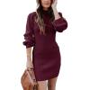 imageANRABESS Women Long Sleeve Turtle Mock Neck Rib Knit Stretch Slim Fitted Bodycon Sweater Mini Short Dress 2025 Fall OutfitsWine Red