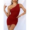 imageANRABESS Women One Shoulder Ruched Bodycon Cocktail Dress 2025 Summer Sexy Sleeveless Formal Club Party Mini DressesWine Red
