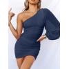 imageANRABESS Women One Shoulder Ruched Bodycon Mini Dress Puff Long Sleeve Sexy Cocktail Party Formal Wedding Guest Short DressNavy Blue