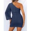 imageANRABESS Women One Shoulder Ruched Bodycon Mini Dress Puff Long Sleeve Sexy Cocktail Party Formal Wedding Guest Short DressNavy Blue