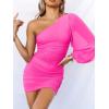imageANRABESS Women One Shoulder Ruched Bodycon Mini Dress Puff Long Sleeve Sexy Cocktail Party Formal Wedding Guest Short DressRose