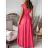 imageANRABESS Women Summer Deep V Neck Short Sleeve Dresses Slit Elegant Wedding Guest Formal Cocktail Evening Maxi Long DressPink