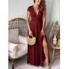 imageANRABESS Women Summer Deep V Neck Short Sleeve Dresses Slit Elegant Wedding Guest Formal Cocktail Evening Maxi Long DressWine Red