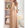 imageANRABESS Women Summer Deep V Neck Short Sleeve Dresses Slit Elegant Wedding Guest Formal Cocktail Evening Maxi Long DressZbeige Apricot