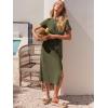 imageANRABESS Womens 2025 Summer Maxi Tshirt Dress Short Sleeve Crewneck Tie Waist Casual Slim Fit Slit Spring Long Beach DressesArmy Green