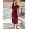 imageANRABESS Womens 2025 Summer Maxi Tshirt Dress Short Sleeve Crewneck Tie Waist Casual Slim Fit Slit Spring Long Beach DressesBurgundy