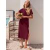 imageANRABESS Womens 2025 Summer Maxi Tshirt Dress Short Sleeve Crewneck Tie Waist Casual Slim Fit Slit Spring Long Beach DressesBurgundy