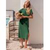 imageANRABESS Womens 2025 Summer Maxi Tshirt Dress Short Sleeve Crewneck Tie Waist Casual Slim Fit Slit Spring Long Beach DressesDeep Green