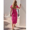 imageANRABESS Womens 2025 Summer Maxi Tshirt Dress Short Sleeve Crewneck Tie Waist Casual Slim Fit Slit Spring Long Beach DressesHot Pink