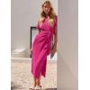 imageANRABESS Womens 2025 Summer Maxi Tshirt Dress Short Sleeve Crewneck Tie Waist Casual Slim Fit Slit Spring Long Beach DressesHot Pink