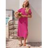 imageANRABESS Womens 2025 Summer Maxi Tshirt Dress Short Sleeve Crewneck Tie Waist Casual Slim Fit Slit Spring Long Beach DressesHot Pink